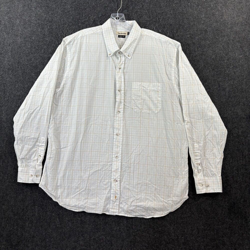 Tom Beckbe Shirt Men's XXL White Check Cotton Button Down Pocket Casual